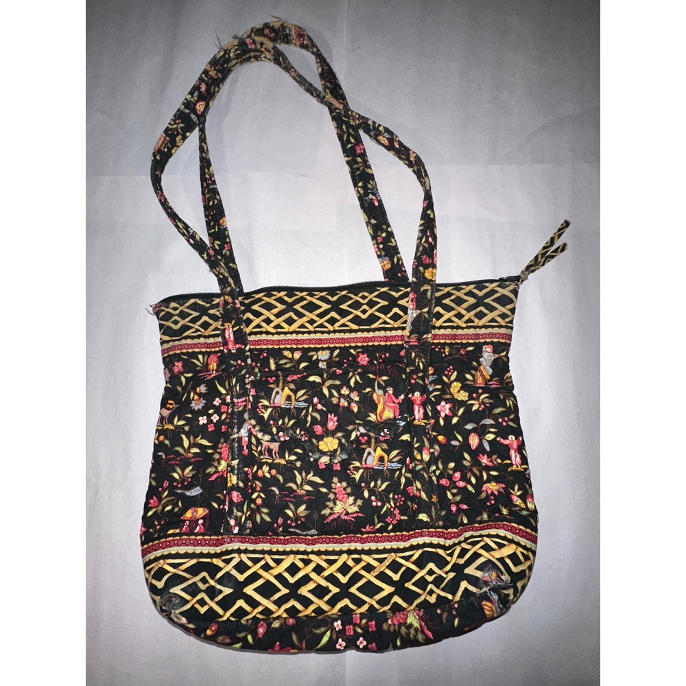 Vera Bradley Ming Pattern Quilted Cotton Tote Bag Black Floral Chinoiserie